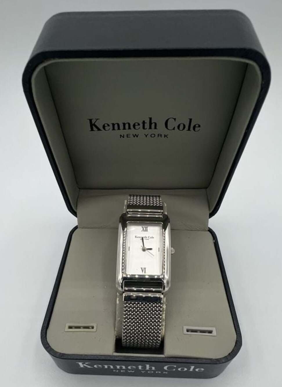 Kenneth Cole New York KC1048 Silver-Tone Rectangular Tank Mesh Strap Women's Wat